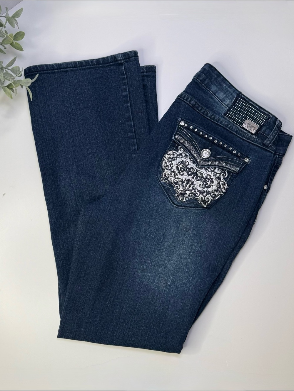 One 5 One Y2K Bling Pocket Flare Bootcut Vintage Jeans Dark Wash Womens Size 12